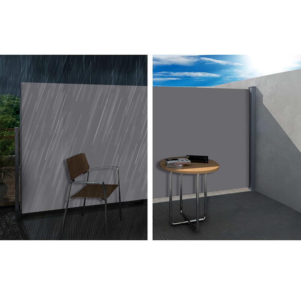 Set of 2 Instahut retractable side awnings in grey, showcasing UV resistant and tear-proof polyester fabric with a robust steel frame.